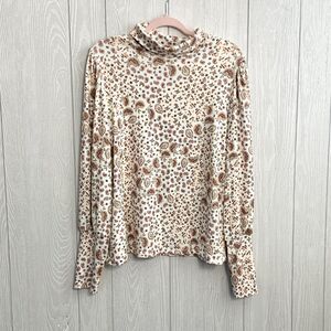 Le Serein Cream Paisley Mock Neck Top Size XL NWT